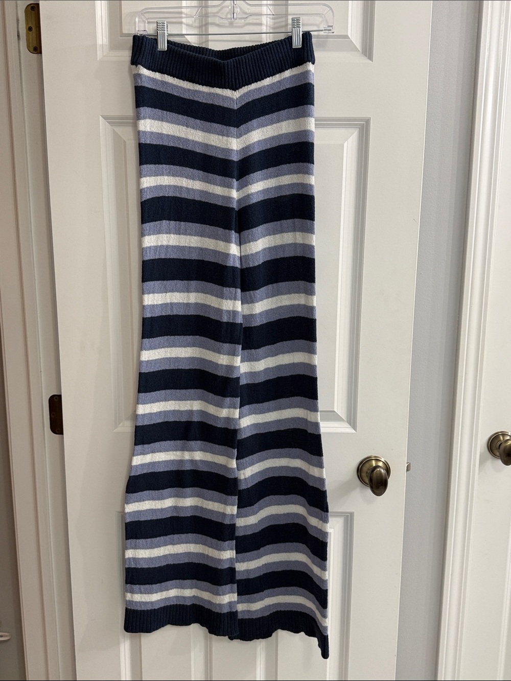 Free People/ FP BEACH  Navy, White & Light Blue Striped Knit Wide-Leg Pants